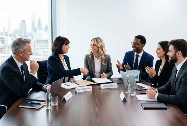 meeting, conference, business, office, team, collaboration, agreement, handshake, partnership, corporate, professional, discussion, presentation, chart, graph, laptop, notebook, documents, strategy, negotiation, success, leadership, workplace, formal, ai generated. Score appointment setting agencies cost quotes before you sign